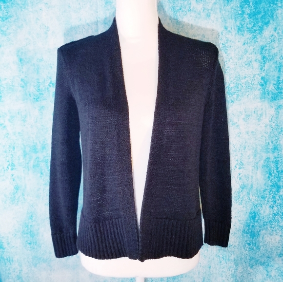 LOFT Black Knit Open Drape Cardigan Sweater - Picture 1 of 14